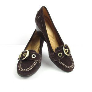 Naturalizer Wedge Brown Suede Womens Shoes size 6 buckle